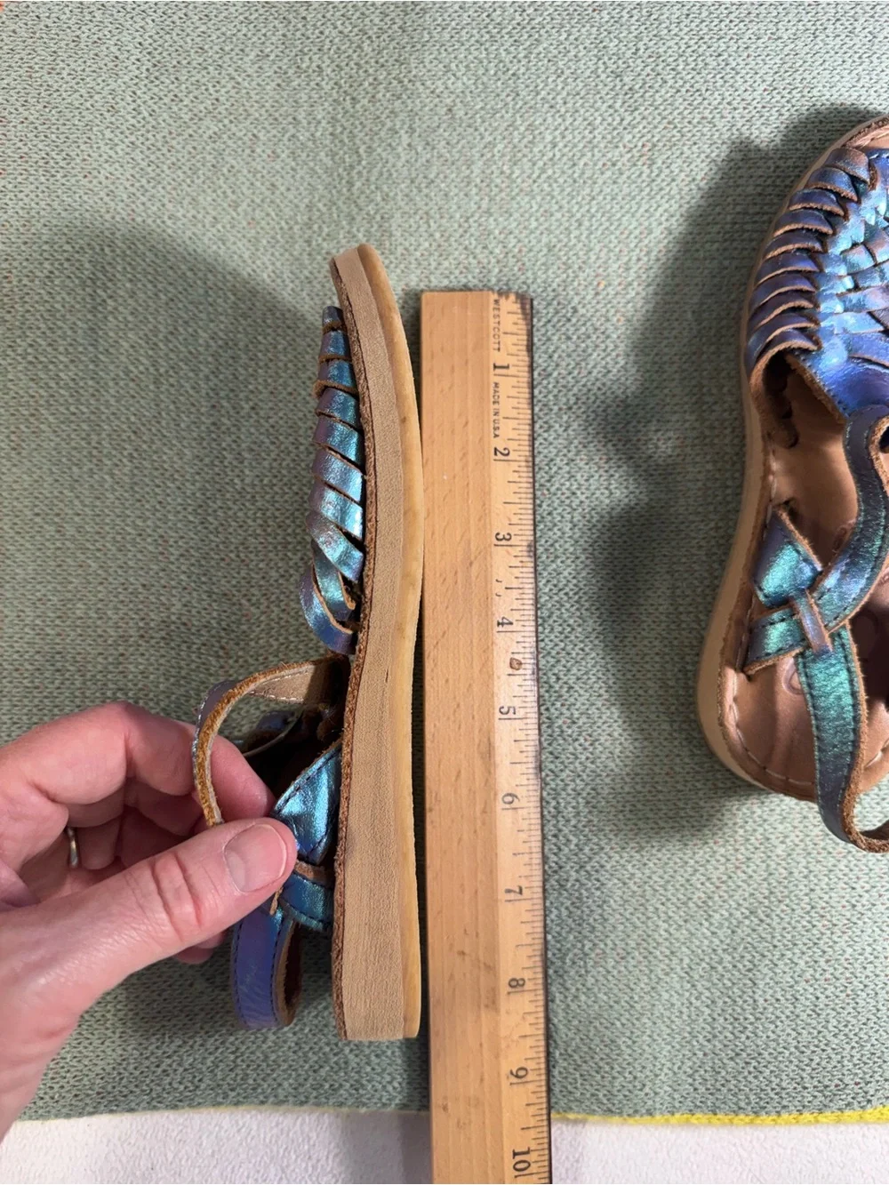 Fiesta Feet Mila Mini Pearlescent Mermaid Blue Leather Huarache Sandal Kid 11/12